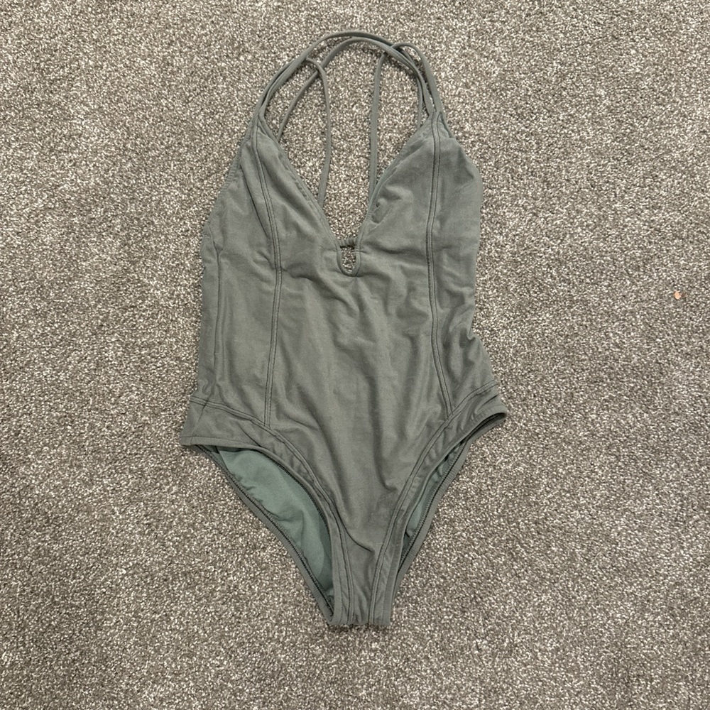 Green suede swimsuit